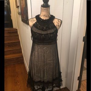 Black mesh overlay dress with lace detail